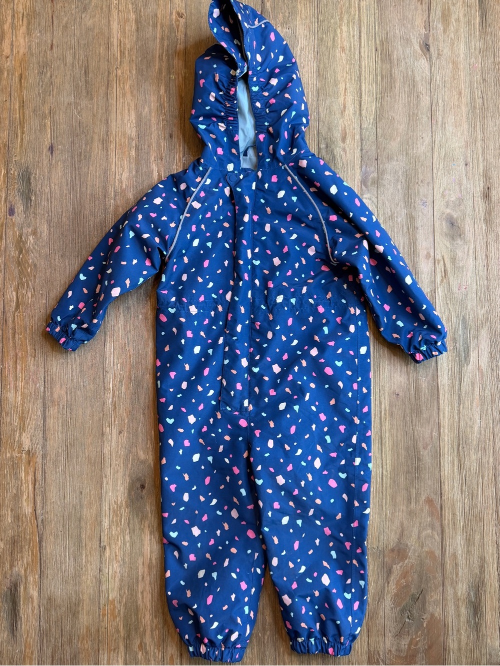 Jan & Jul Kids Navy Hooded Rain Suit with Pink & White Spot Print Size 2T